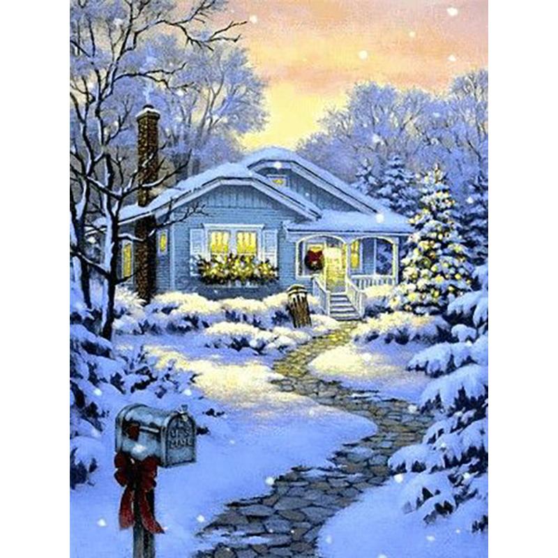 5D DIY алмазная живопись Зимний снежный пейзаж Пейзаж Полный Круглый Алмазный подарок Набор для вышивки крестом Мозаика Настенное искусство Домашний декор