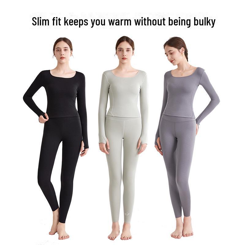Осенне-зимний женский кашемировый пэчворк облегающий термокомплект: Нижняя рубашка, термобелье, брюки