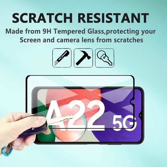 Полное закаленное стекло для Samsung A22 5G (6,6 дюйма) Набор из 4 Черных Защитных Пленок Высокой Прочности Анти-отпечатки