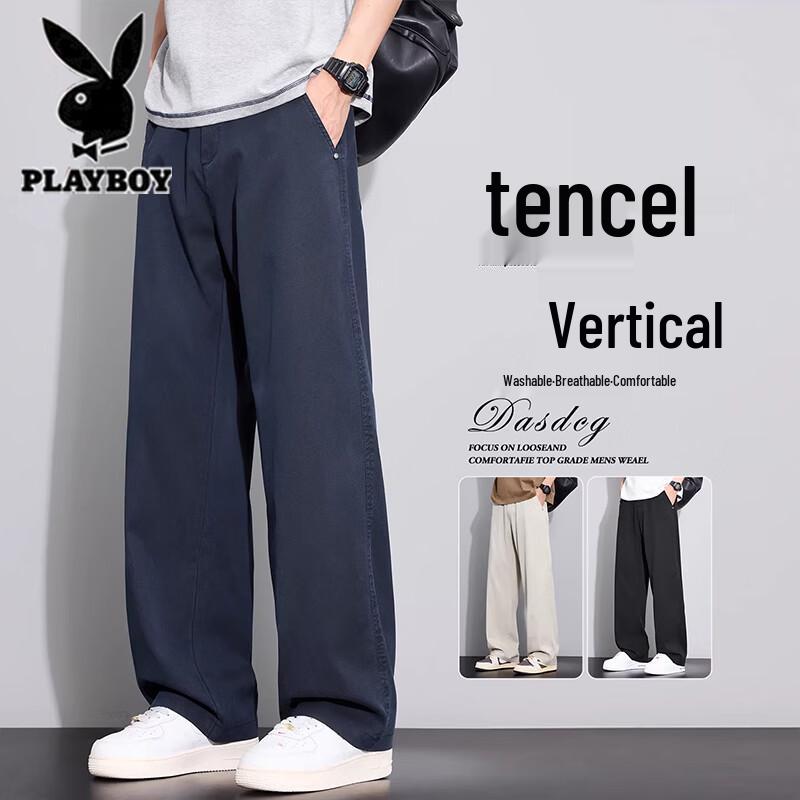 Playboy Men's Summer Tencel Blend Straight-Leg Casual Pants