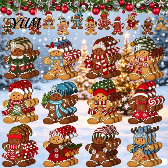 Traditional Wooden Hanging Crafts Gingerbread Man Pendant for Christmas Tree Decoration, Rustic Xmas Decorations Ornaments with Lanyards Home
