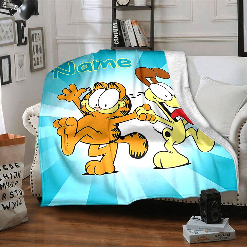 Custom Name Garfield's Playful Pals flannel Blanket for Super Soft Cute Comfort Blanket for Travel Bedding Couch Sofa Blanket