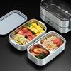 304 Stainless Steel Insulated Double-Layer Lunch Box for Microwave, with Compartments - Ideal for Students and Office Workers.