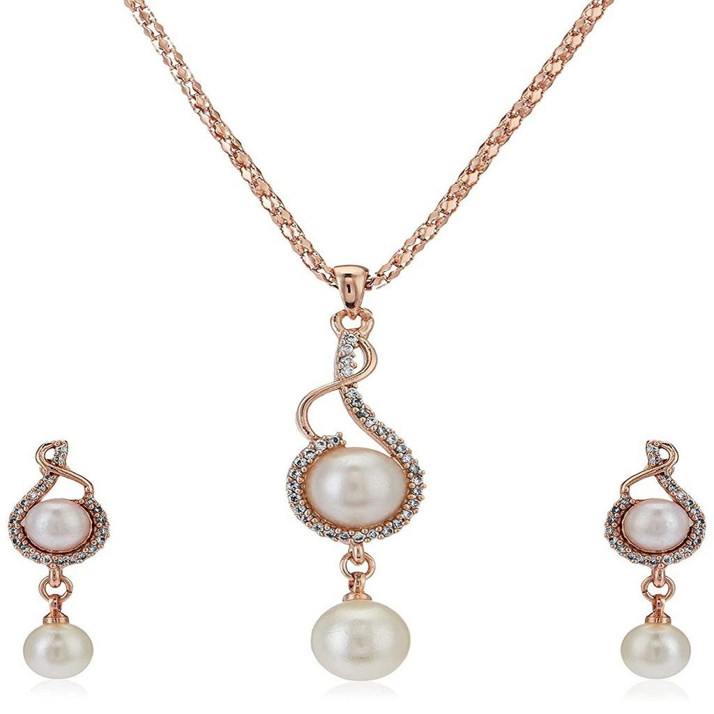 Ожерелье Estele с розовым золотом и жемчугом и американскими бриллиантами для женщин / девочек
