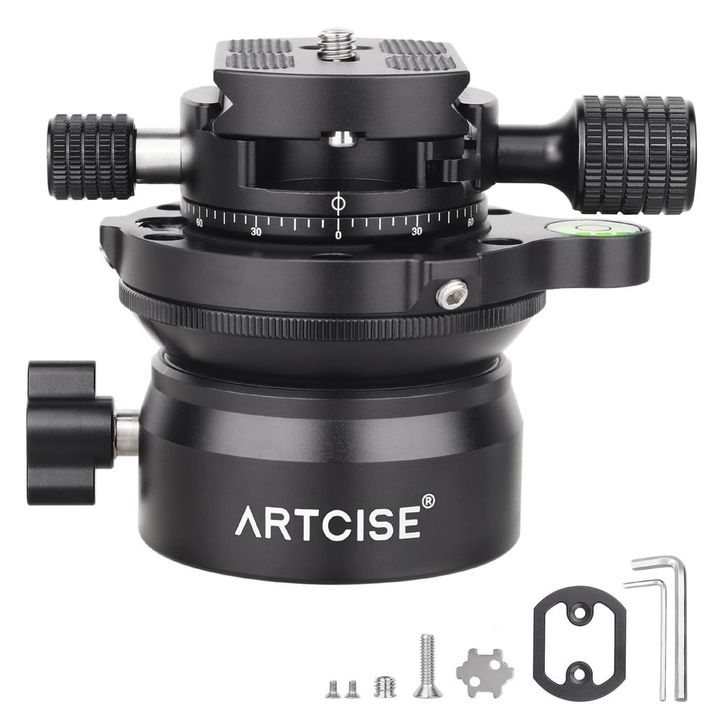 ARTCISE Leveling Base Tripod Horizontal Head Panoramic Pan Kit Aluminum Alloy Fast Level Adjustment Tripod Head Tilt Range Panoramic Photography Plate