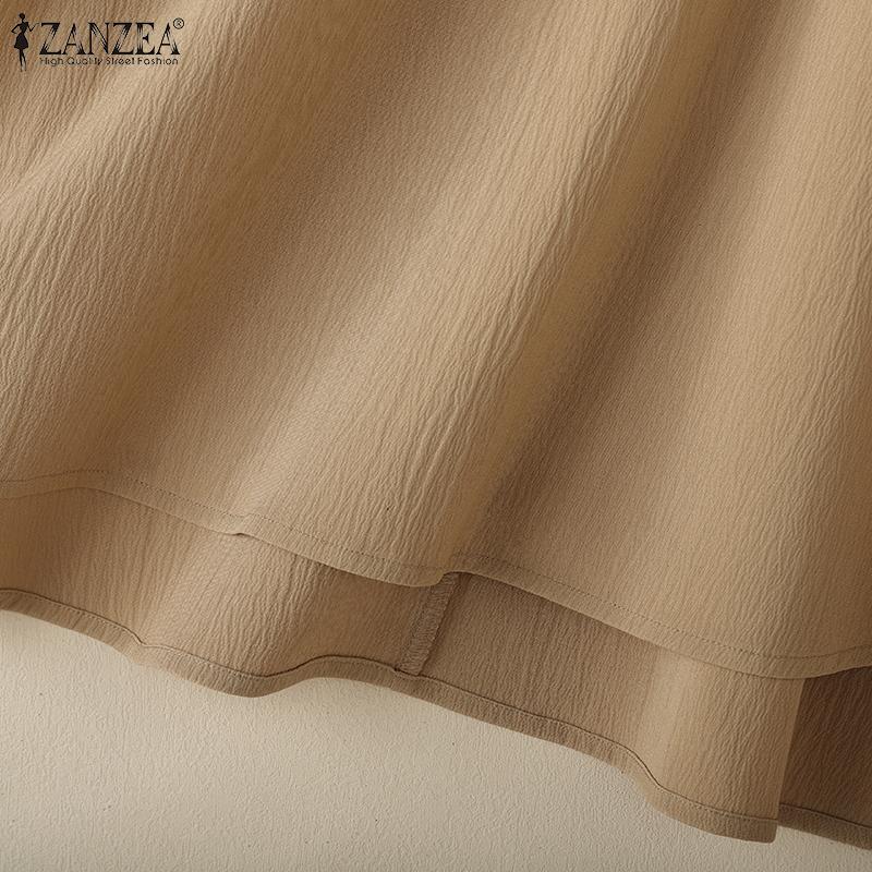 ZANZEA Женская повседневная однотонная блузка с круглым вырезом и рукавом 3/4