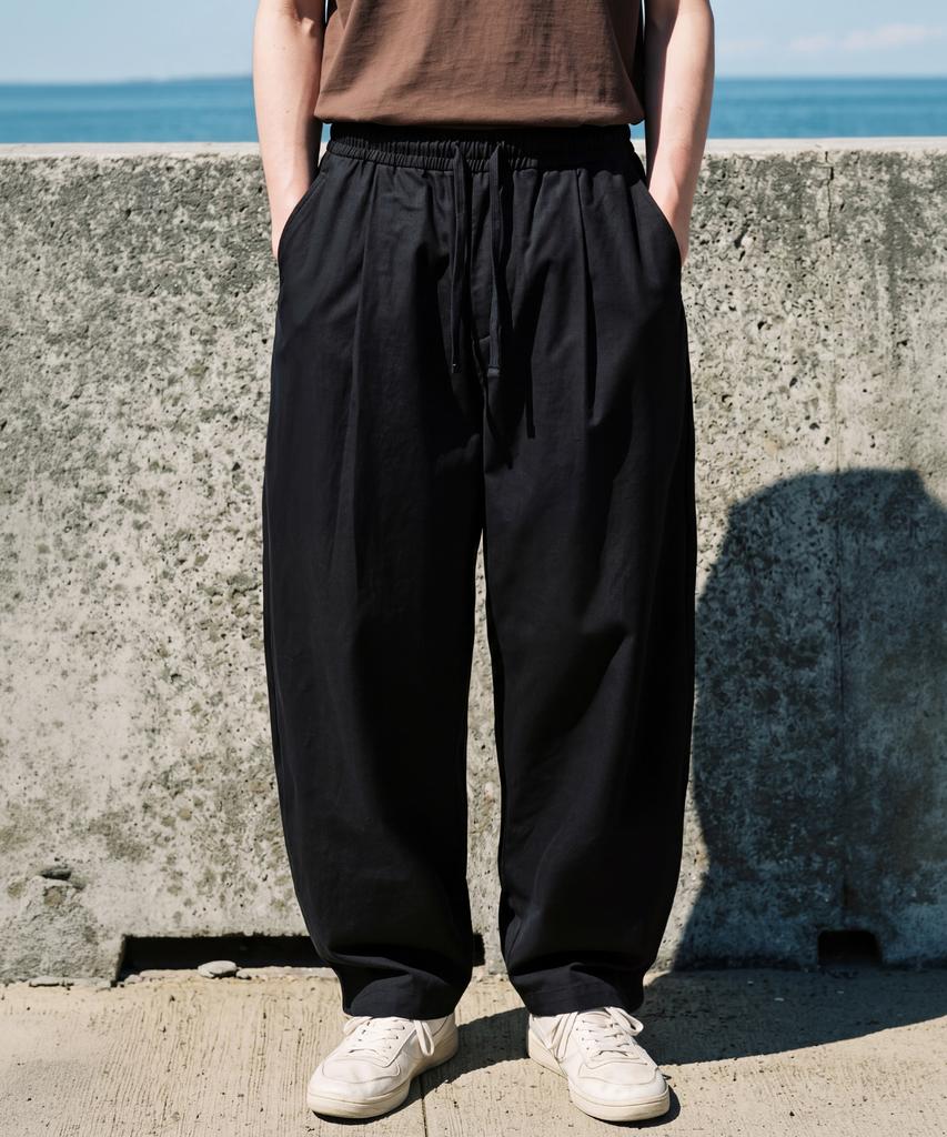 FP142 Summer Bio Wide Elastic Waist Pants Black Kjlp1574