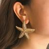 Fashion Exaggeration Summer New Golden Starfish Earrings for Woman Holiday Party Bohemian Zircon Accessories for Women