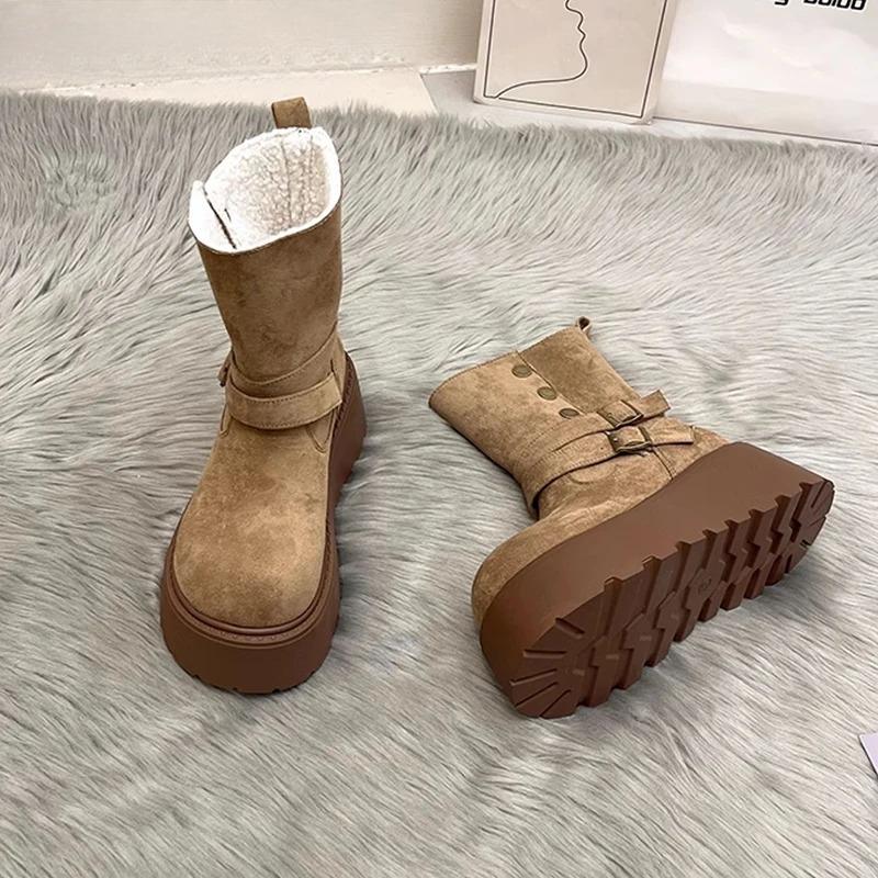 Зимние женские меховые сноубутсы на толстой платформе, уличные удобные теплые ботинки, женские современные короткие ботильоны