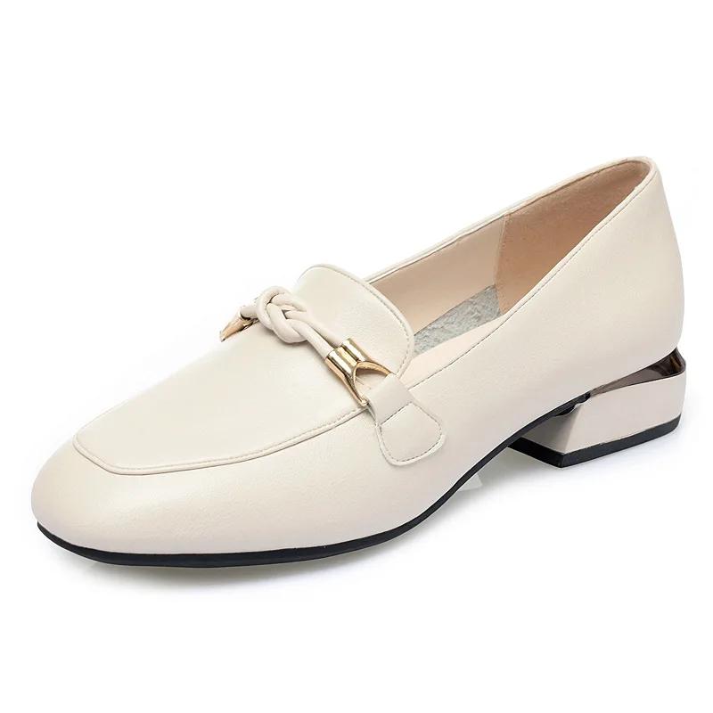 Элегантные туфли на толстом каблуке, женские, мягкие, кожаные, с круглым носком, мокасины, удобные, на низком каблуке, женская рабочая обувь ручной работы