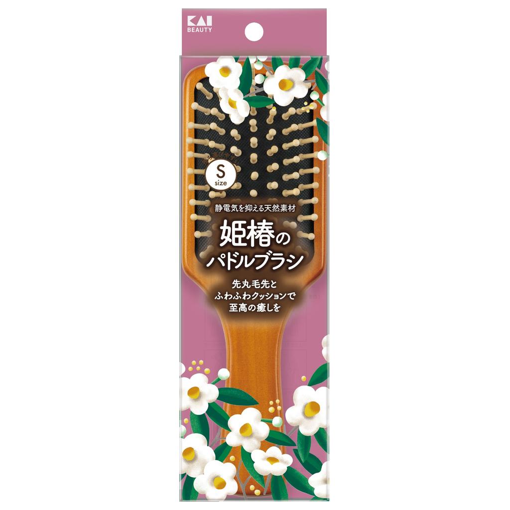 Kai Hime Tsubaki Paddle Mini Scalp KQ3258 Brush, Size, Small, Compact, Portable, Wooden, Massager,