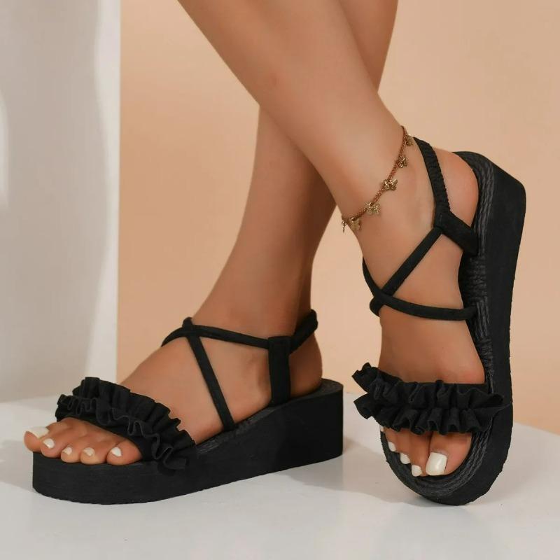 Fashion 2025 Women's Sandals Wedges Shoes Summer New Soft EVA Sandals Elastic Back Strap Sandals Platform Lightweight Women Beach Shoes