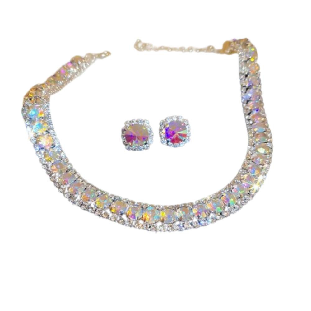 Retro Necklace Earrings Set Handmade Rhinestone Choker Necklace Crystal Necklace Anniversary