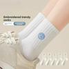 Женские весенне-осенние носки-гольфы из чистого хлопка с вышивкой в виде улыбающегося лица