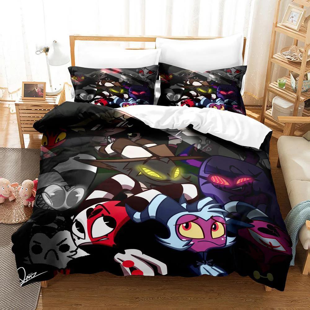 Комплект постельного белья Helluva Boss, напечатанный на 3D-принтере, пододеяльник 3 шт., наволочка, одинарный, полуторный, стеганое одеяло, взрослый, детский, постельные принадлежности, комплекты пододеяльников, домашний текстиль