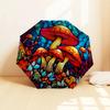Stained Mushroom Garden Automatic Opening Folding Umbrella - Portable 3-Fold Design with Iron Frame, Perfect for Outdoor Use, Festive Gifts,