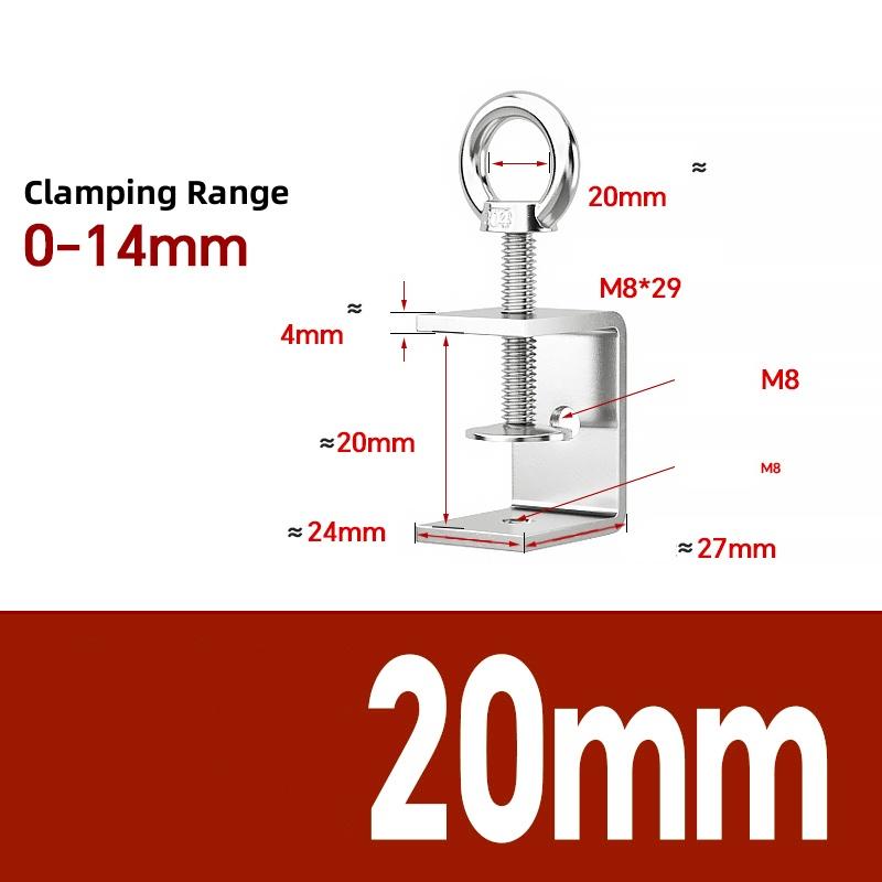 1pcs 304 Stianless Steel Tiger Clamp C-clamp Steel Pipe Square Clamps Adjustable Fixed Holder Clips ID 20~130mm Multiple Shapes