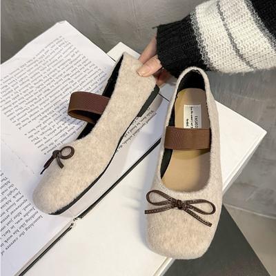 Женские трендовые туфли-балетки с бантом Мэри Джейн с квадратным носком 2025 Зима Новые Лолита Балетные Повседневные Туфли Модные Платье Zapatillas Mujer