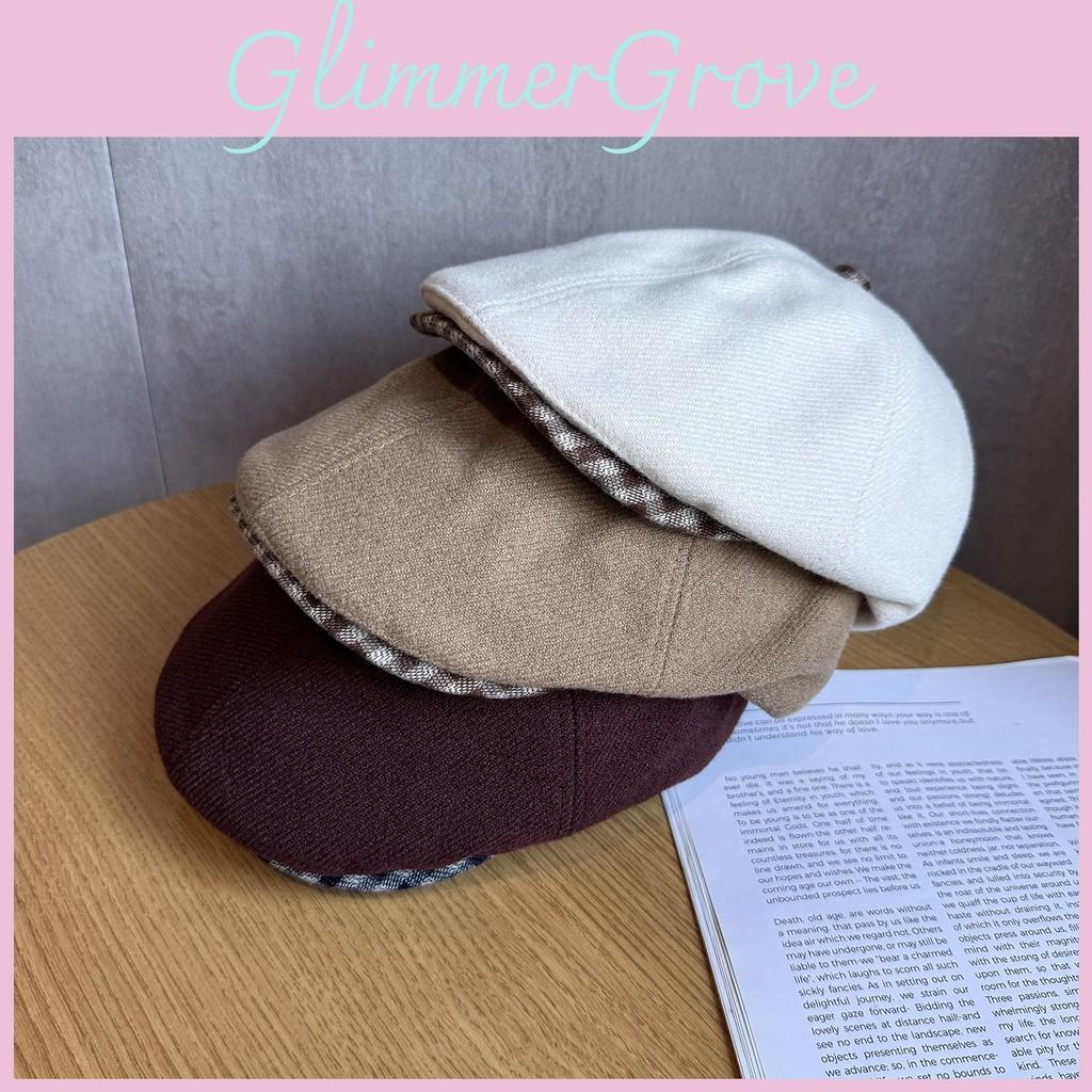 Newsboy Cap Stylish Women Casual Breathable Beret Hat With Plaid Wide Brim