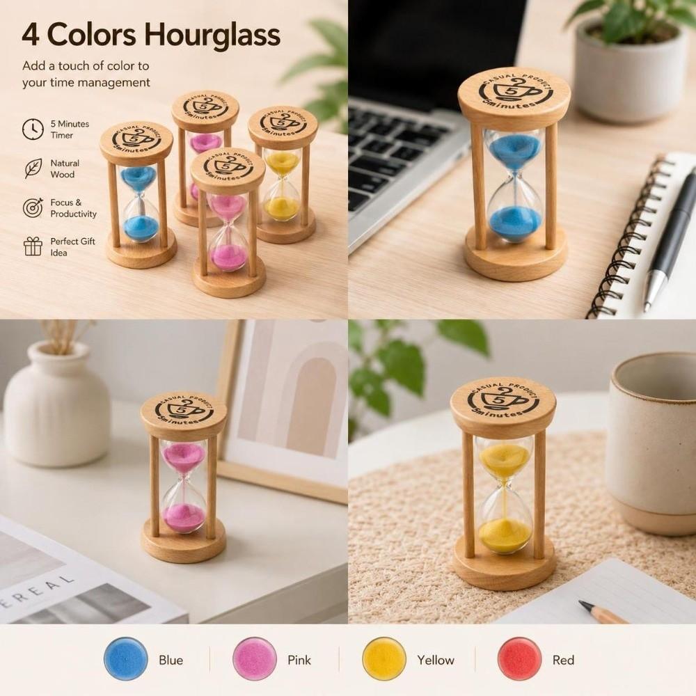 5 Minutes Wooden Hourglass Timer Portable Mini Sandglass Timer Sand Clock Timer Toothbrush Timer