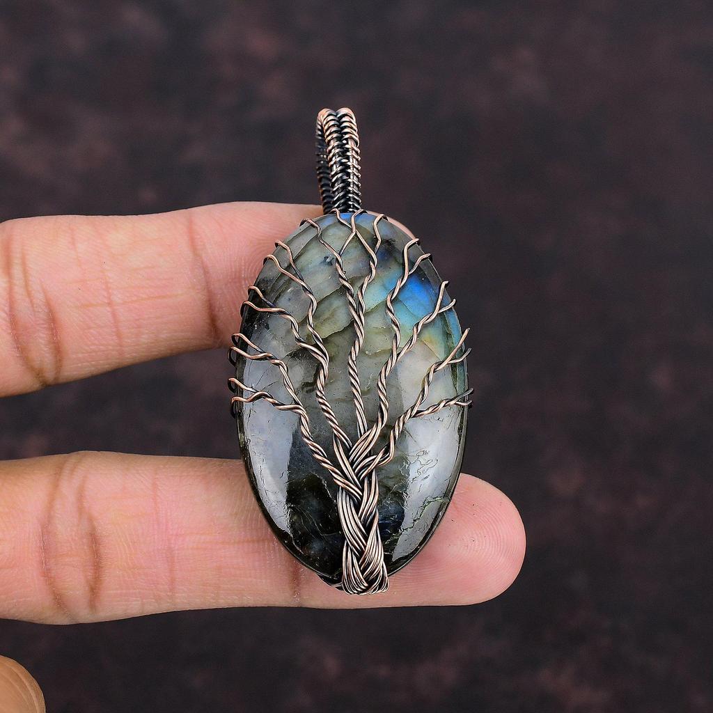 Tree Of Life Labradorite Pendant Copper Wire Wrapped Pendant Gemstone Pendant Copper Jewelry For Gift Handmade Pendant Wire Wrapped Jewelry