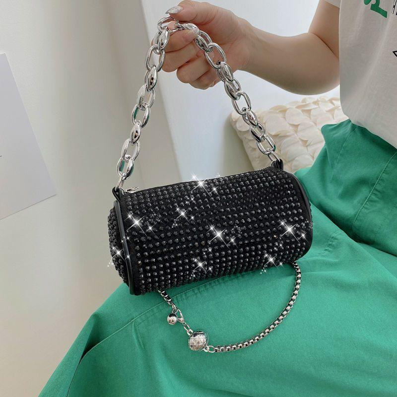 This Year's Popular Small Bags Are Women's Summer Versatile New Trendy Fashion Shoulder Messenger Bags Trendy Diamond-encrusted Cylindrical Bags