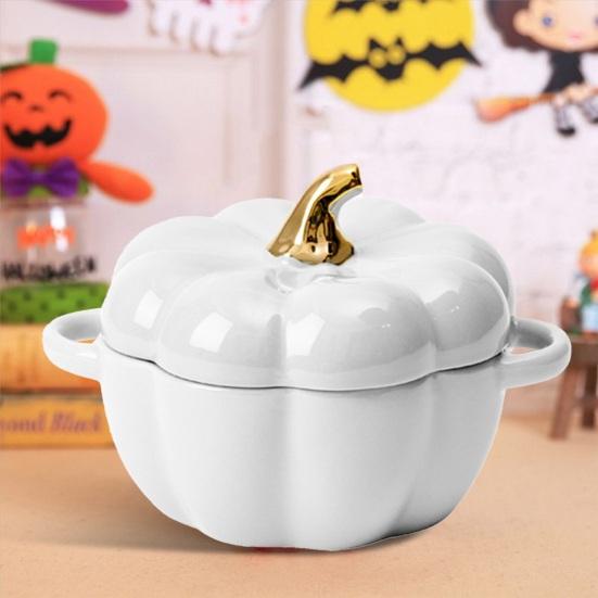 Тыквенная миска с двойными ручками, штабелируемые керамические тыквенные суповые миски, глянцевый эмалированный контейнер для тыквенных закусок для выпечки, сервировки, подарка на Хэллоуин