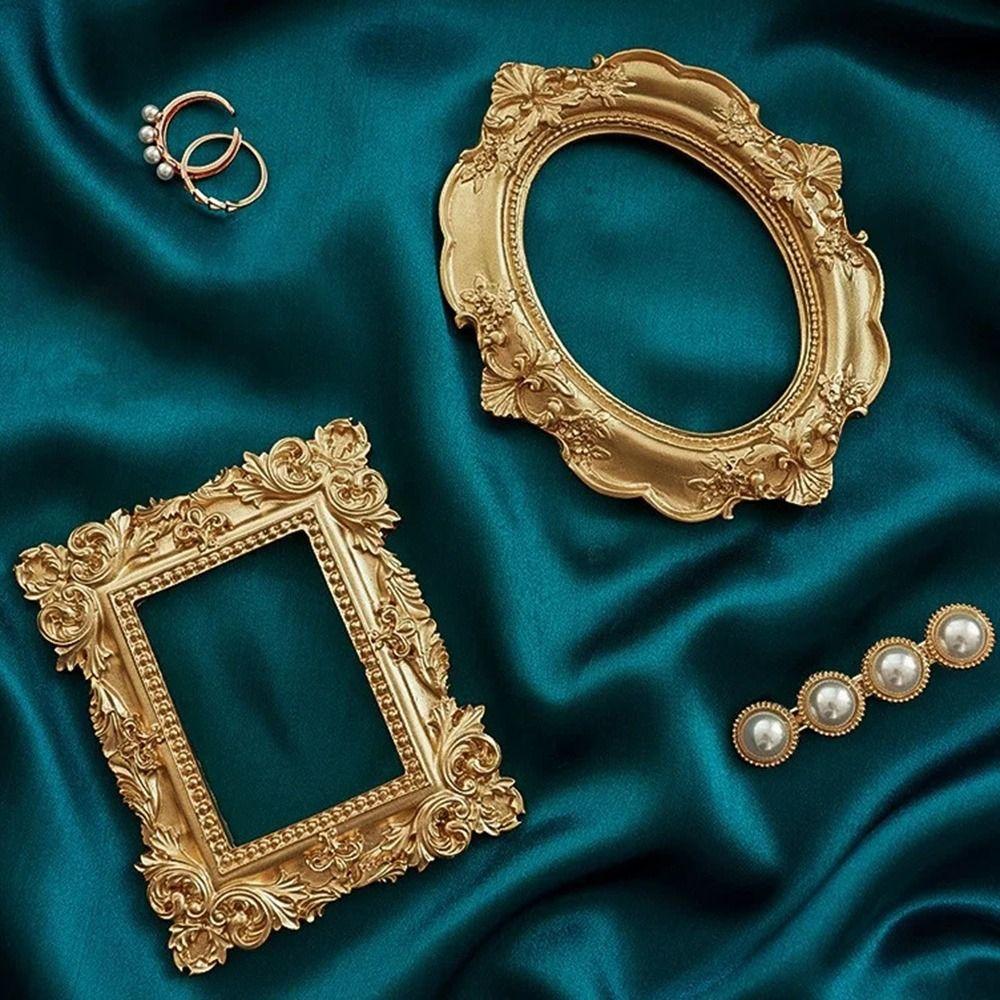 Golden Retro Photo Frame Decorative European Victorian Style Jewelry Decor Pictures Frames Home Ornaments Photography Background