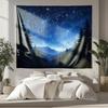 Starry Night Mountain Tapestry Forest Night Sky Wall Hanging Blue Galaxy Landscape Decor Pine Tree Wilderness Wall Art