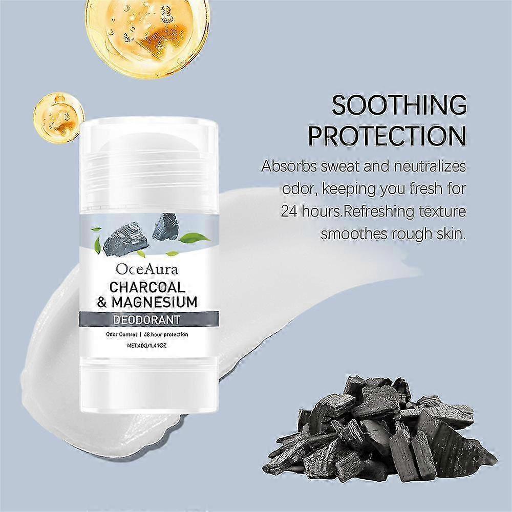 Charcoal Magnesium Deodorant - 48h Odor Control Sweat Management, Natural Underarm Protection, 40g/1.41oz, Non-sticky Formula For Sensitive Skin