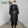 ziai 2024 Winter Faux Leather Jacket Women Long Warm Plush Fur Collar Padded Coat Fashion Pocket Cotton Female PU Parkas K18
