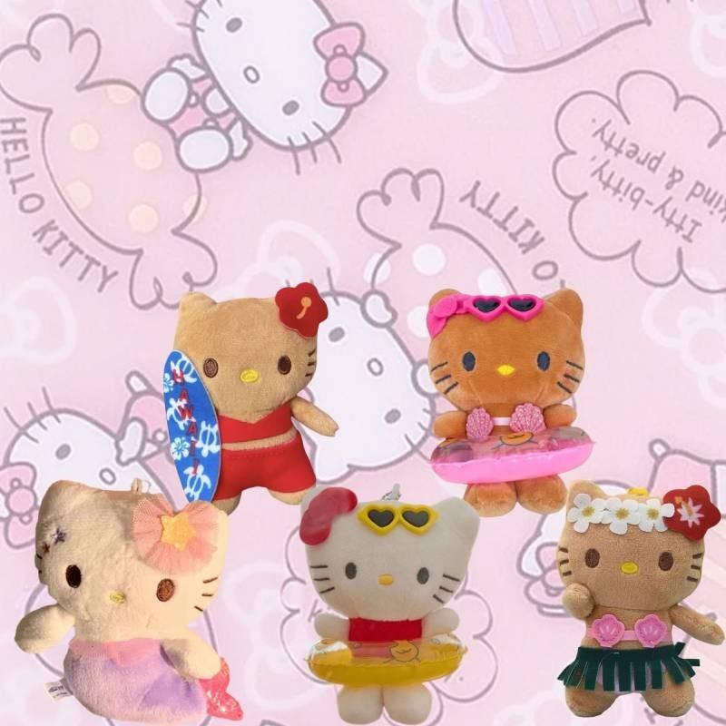 Cute Cartoon Hello Kitty Plush Keychain Adorable Kt Doll With Black Leather