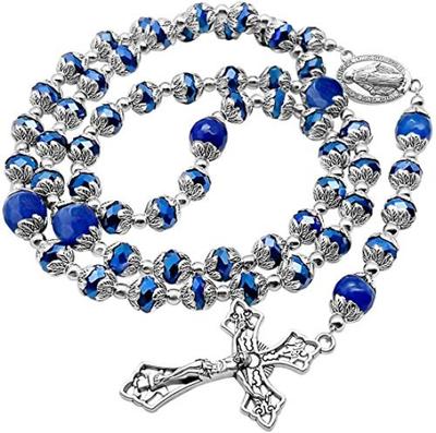 Nazareth Store Темно-синие хрустальные бусины, четки, голубой агат, слава, камень, молитва, чудо, медальон, крест, религиозная коллекция бусин для четок и