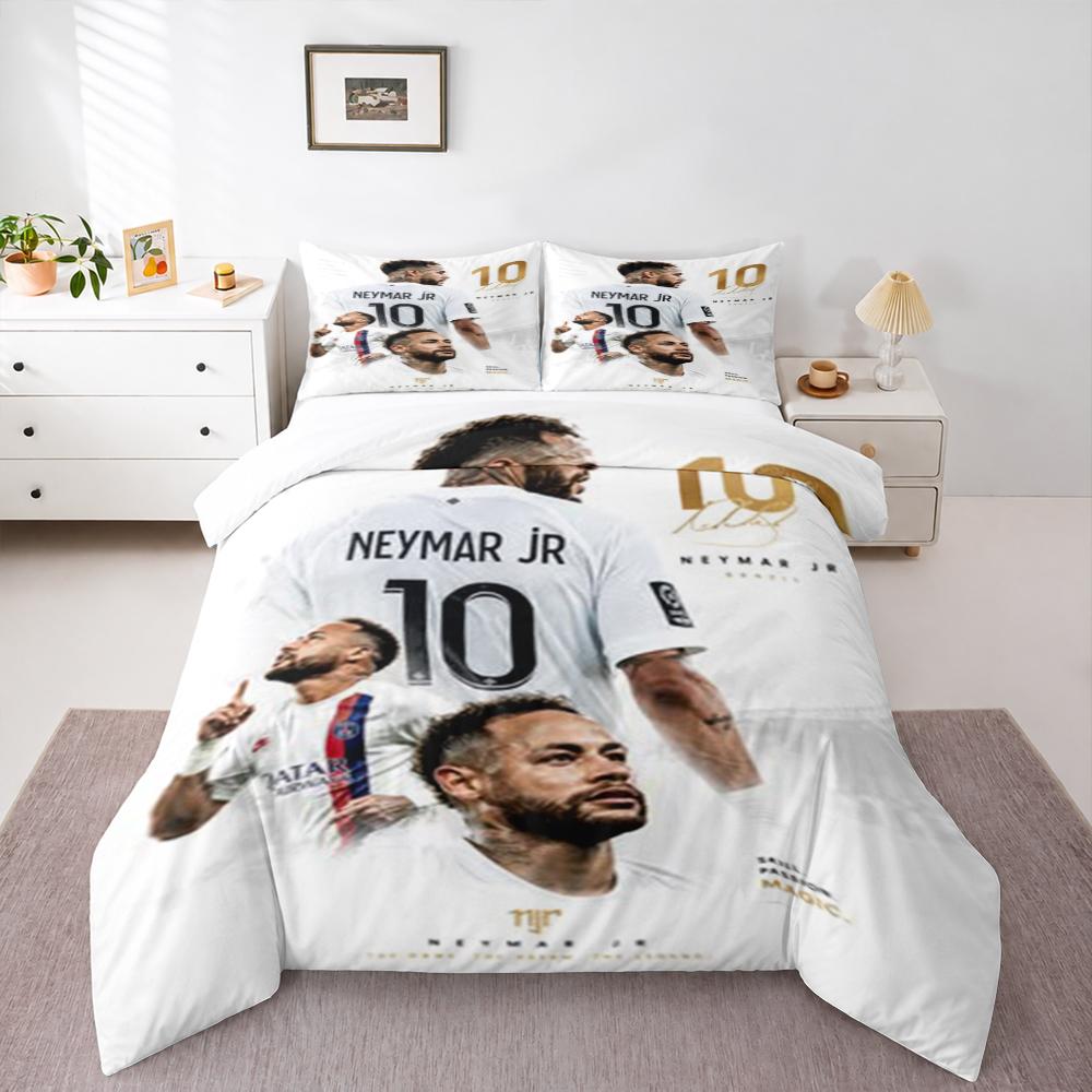 Neymar Jr Number 10 Bedding set (1 duvet cover, 2 pillowcases, duvet not included), White PSG Jersey Skill Passion Magic Art Print
