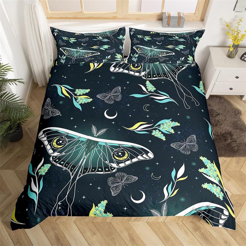 Комплект постельного белья Death Moth Queen Size Gothic Skull Boho, черно-белый декоративный мягкий комплект постельного белья с изображением скелета