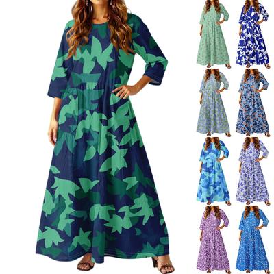 Женское повседневное модное платье с цветочным принтом, рукавом три четверти и карманами