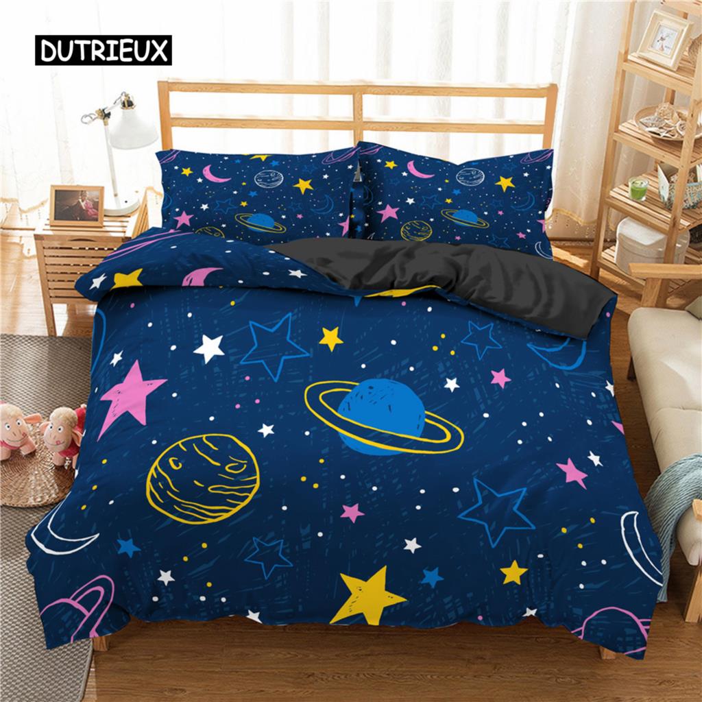 Комплект постельного белья Star Single Double Twin Queen из 2/3 предметов Night Sky из полиэстера, детский пододеяльник, комплект постельного белья Dark Blue Galaxy