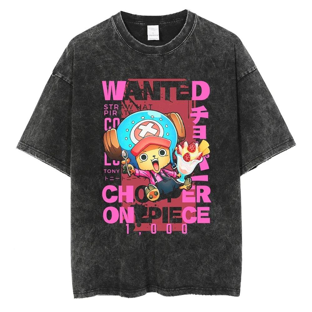 One Piece Винсмоук Санджи Разыскивается Винтажный Стиранный Аниме Принт Свободная Футболка | Унисекс Уличная Одежда Топ