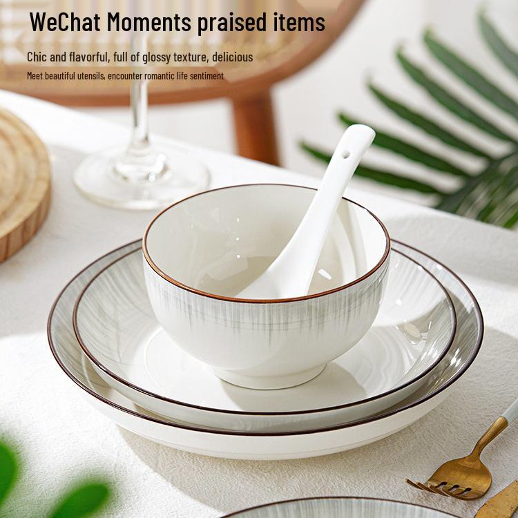 Современный керамический набор посуды 2025 - Подглазурные пиалы для риса, тарелки и палочки для еды