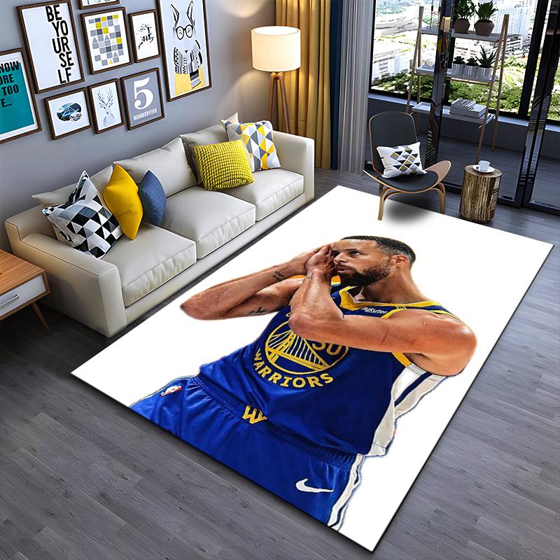 Sports Area Rug, Stephen Curry Warriors Number 30 Blue Jersey Sleep Hands White Background Cutout Print, Fan Decor, Non-Slip Mat