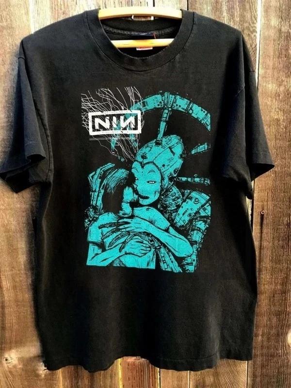 Мужская летняя винтажная футболка Nine Inch Nails, унисекс, хлопковая, дышащая, с круглым вырезом, уличная, оверсайз, с коротким рукавом