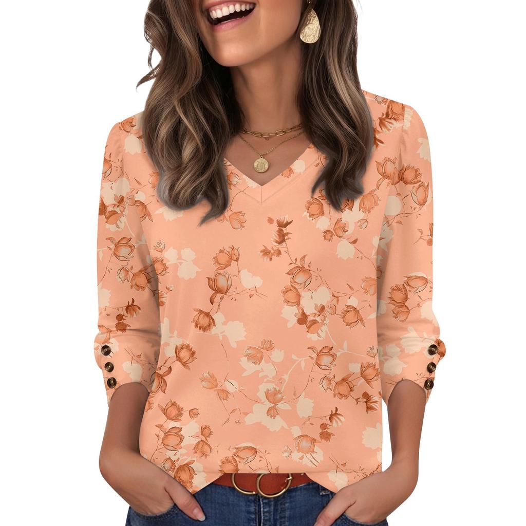 Women's Fashionable And Casual Floral V-neck Top