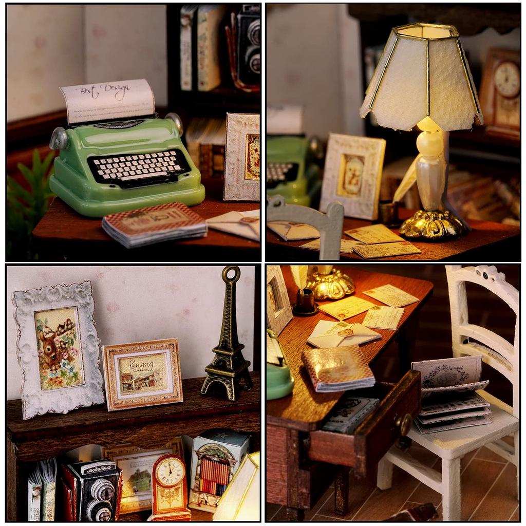 CUTEROOM Handmade DIY Dollhouse Miniature Kit Wooden Dollhouse with Dustproof LED Lights and Detailed Instructions - Furniture, Cover, (QT031)