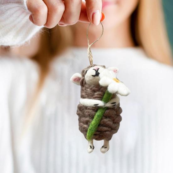 Украшение в виде войлочной овцы, украшение ручной работы в виде овцы, пушистая кудрявая овца, подвесное украшение для рождественской елки, сумка, брелок