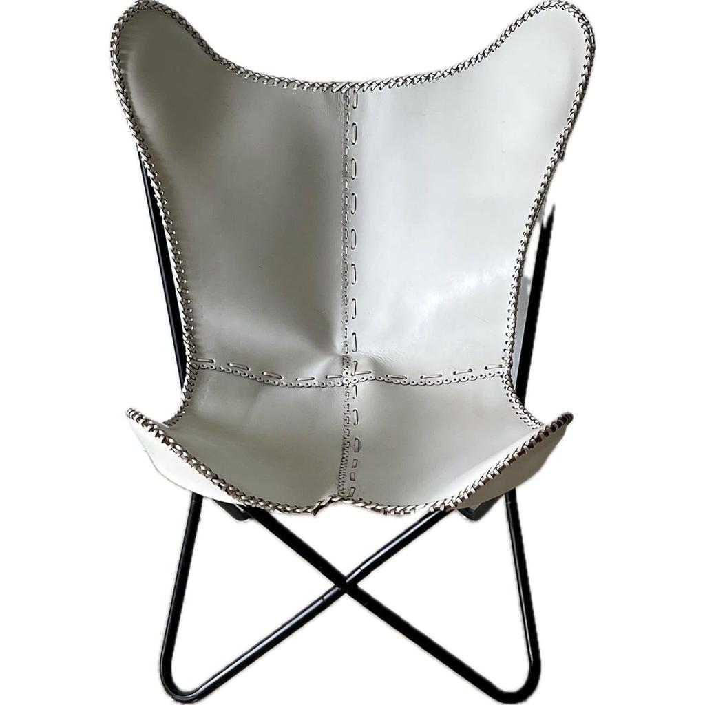 Solid White Leather Butterfly Modern Chair - Genuine Leather