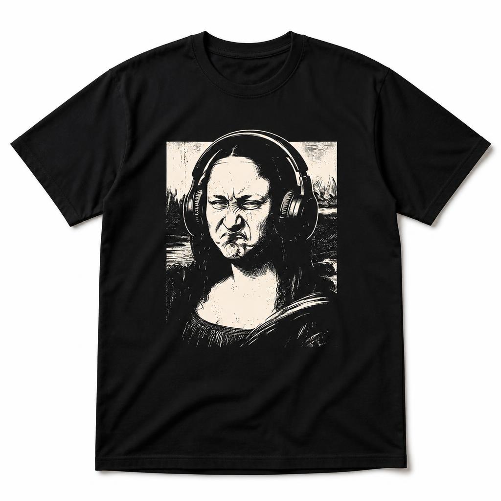 Mona Lisa Bass Face Funny Music Lovers Djs Unisex Retro T Shirt 100 Cotton Clothing Fun Short Sleeve Tee Gift Tshirts