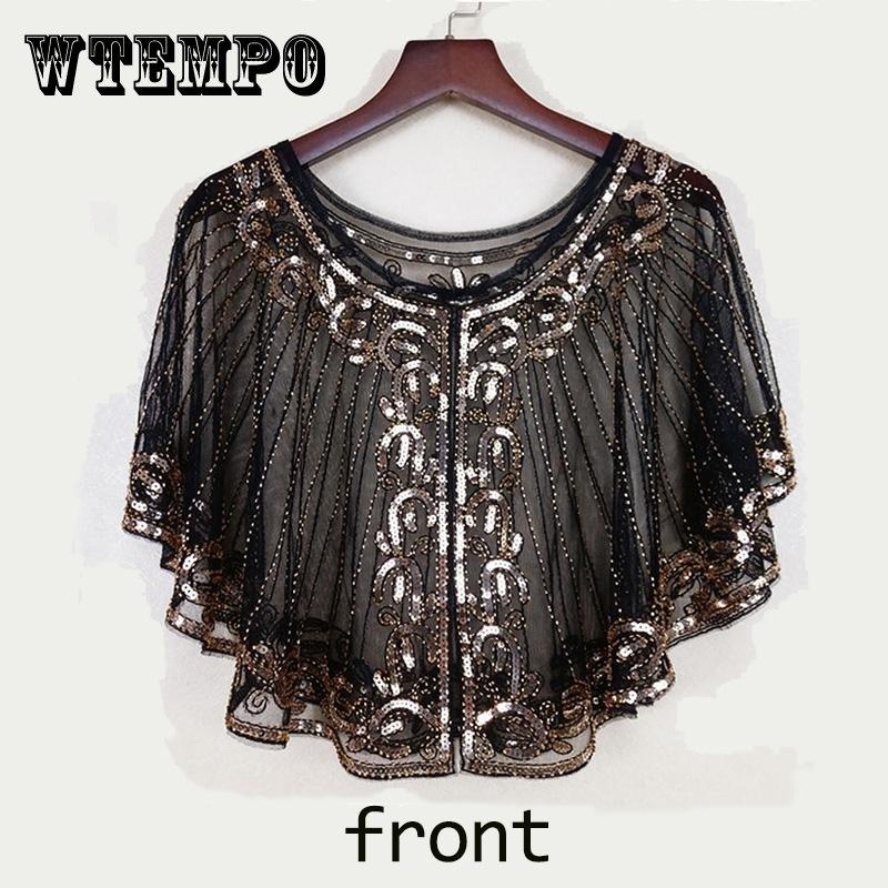 Princess Style Vingate Women's Wedding Lace Shawl Beaded Sequin Evening Cape Wedding Prom Performance