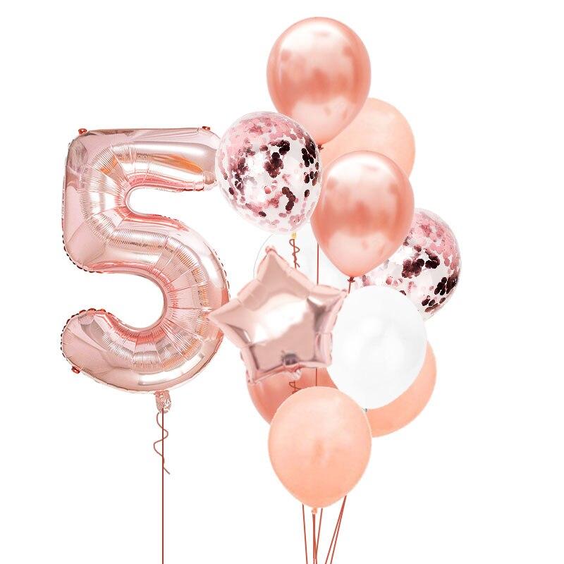 12 шт., номер из фольги, розовое золото, латексные шары, украшение для дня рождения, для детей, для маленьких девочек, 1st, 1, 2, 3, 4, 5, 6, 7, 8, 9, один год