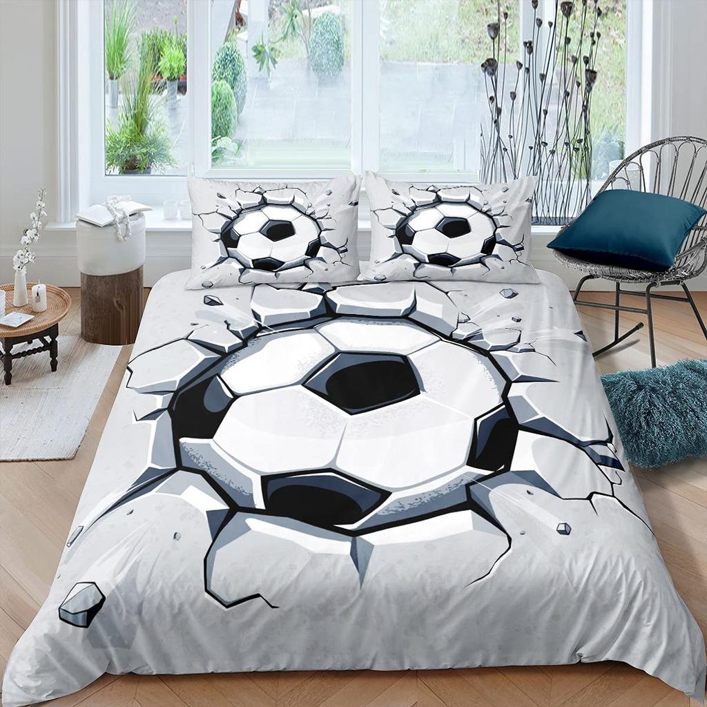 Комплект пододеяльника для футбола «Синее пламя» для подростков, мальчиков, 3D-принт, комплект пододеяльника с футбольным рисунком, полный размер, комплект постельного белья «Огонь и лед», размер «Квин»