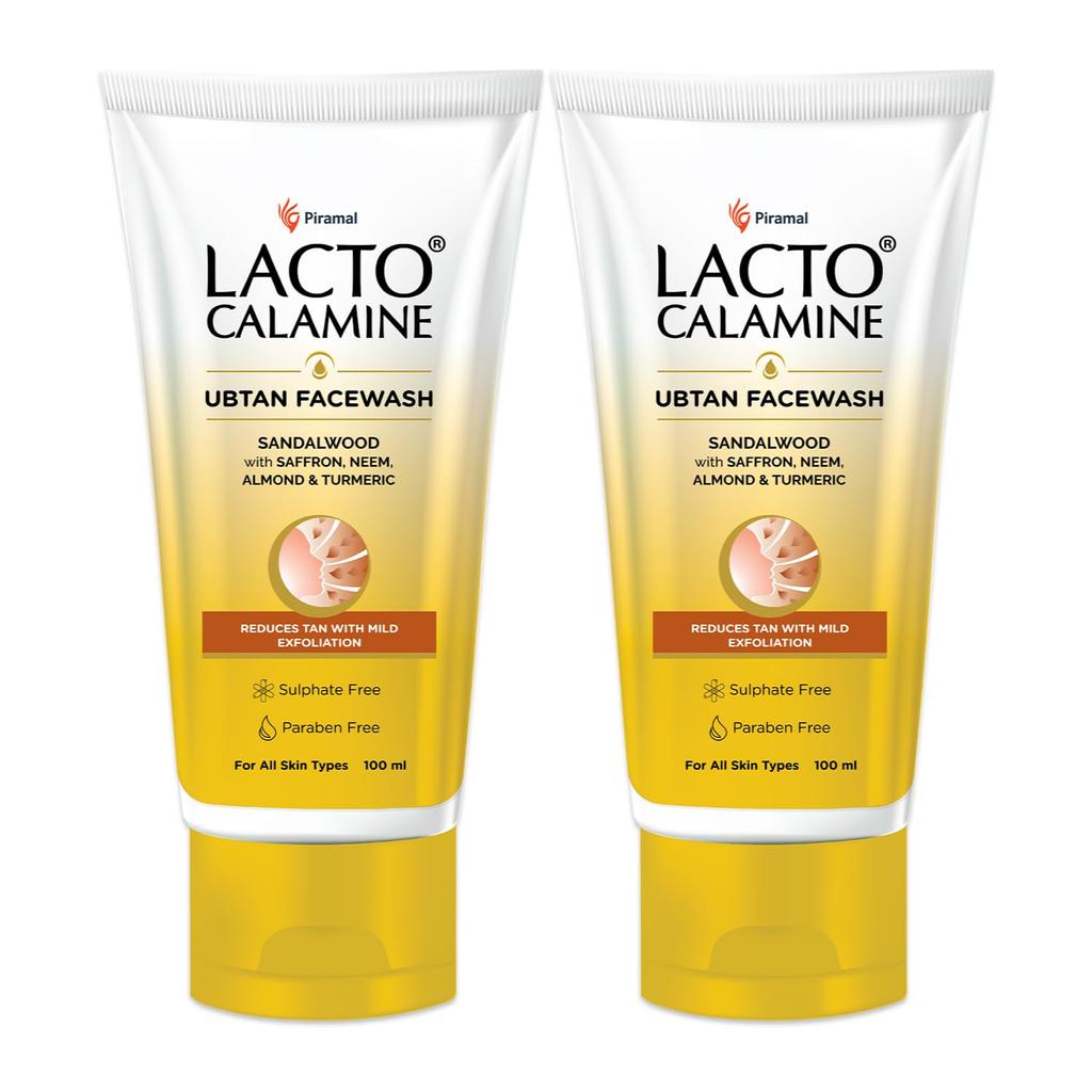 Lacto Calamine Убтан для умывания для сияющей кожи | 100 мл Упаковка из 2 штук | Отшелушивающий натуральный гель для умывания для удаления загара